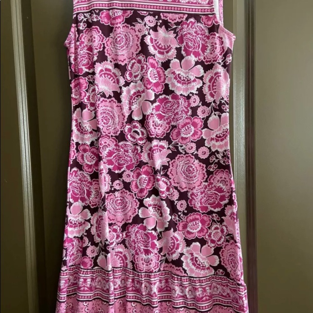 Denim & Co. Twin Print Dress with Ruffle Detail-Pink Multi XXS Small New W Tags